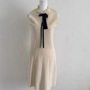 Beautiful Zara Cream knit Dress with Black velvet  Ribbon